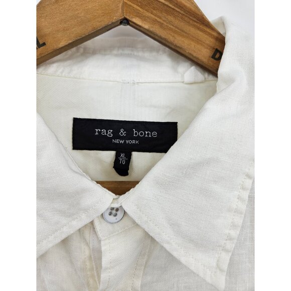 Rag & Bone White Linen Shirt Mens XL Button Front Short Sleeve - Picture 2 of 5